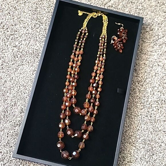 GOLD/BROWN Tones Necklace and Earrings - Picture 1 of 6